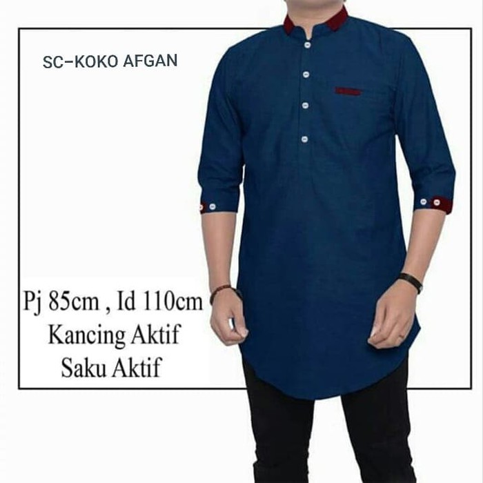 [KOKO AFGAN NAVY SC] baju koko pria katun navy