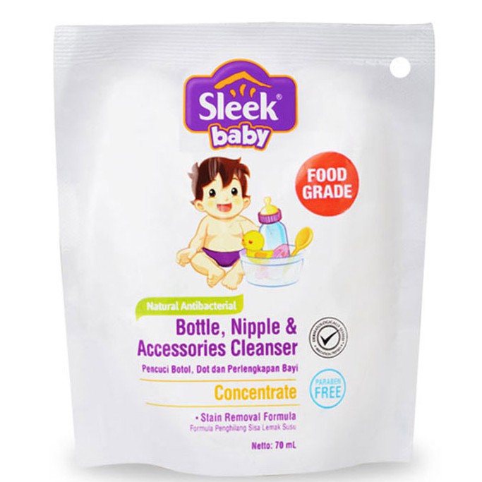 Sabun Cuci Botol 70ml SLEEK Baby Bottle Nipple CLEANSER Natural Anti bacterial Dot 70 ml refill