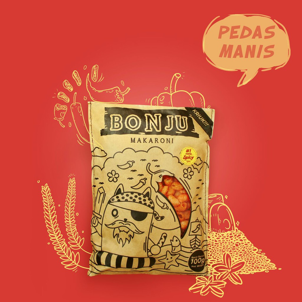 

Makaroni Bonju 100 gram rasa pedas manis spicy lv 1