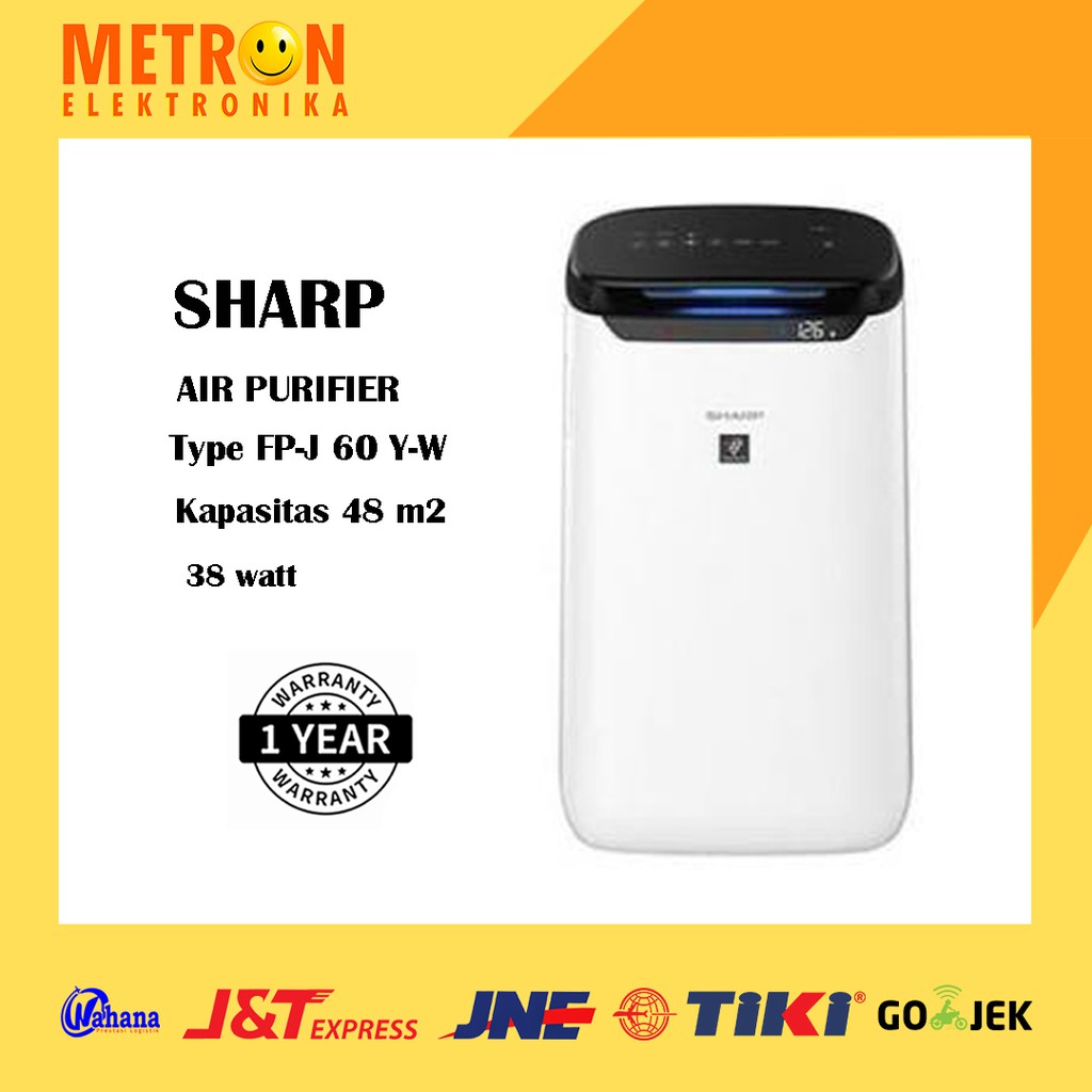 SHARP FP J 60 Y AIR PURIFIER PLASMACLUSTER WHITE / PEMBERSIH UDARA 48 M2 / FPJ60Y