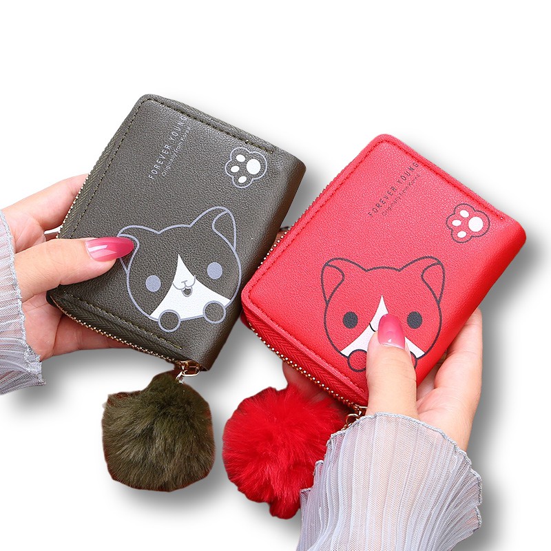 ASIN829 Dompet Koin Wanita Dompet Lipat Gambar Kucing Lucu Dompet Mini Impor D28