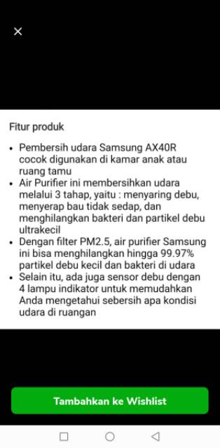 Air Purifier Samsung AX40R3030WM Pembersih Udara Samsung AX40R3030