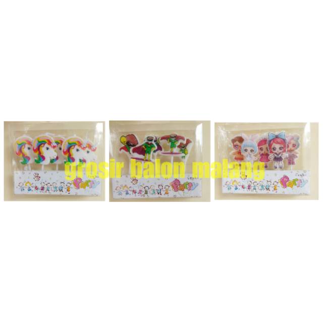 Lilin ulang tahun karakter unicorn/lol/robin hood