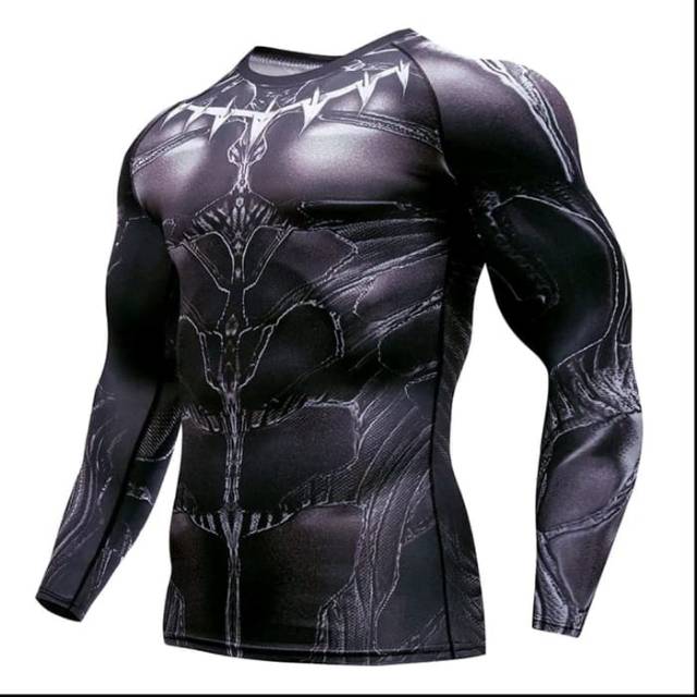 HPS-010 Kaos lengan panjang superhero sport fitness bodyfit Black Panther Marvel