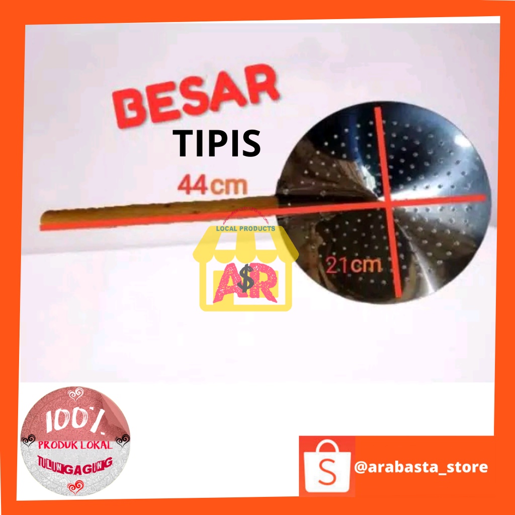 Serok Penggorengan BESAR Serok stainless Serok gagang kayu Serok masak Peralatan masak Serokan