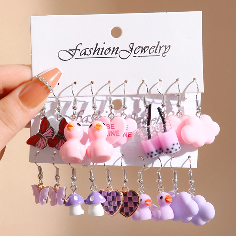 Set Anting Hoop Desain Hati Butterfly Duck Drop Warna-Warni Untuk Wanita