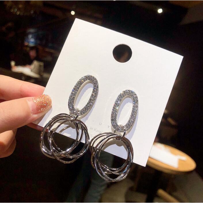 925 jarum perak logam oval hoop anting-anting wanita fashion sense Bahasa Perancis gaya temperamen a