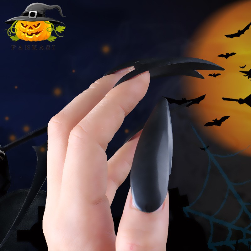 FANL 10 pcs fake nail kuku palsu panjang sadako kuntilanak vampir halloween rumah hantu