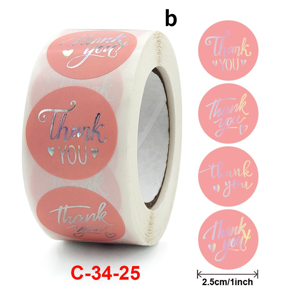 500pcs / Roll Stiker Bulat Tulisan Thank You Warna Pink Untuk Dekorasi Pernikahan - 90