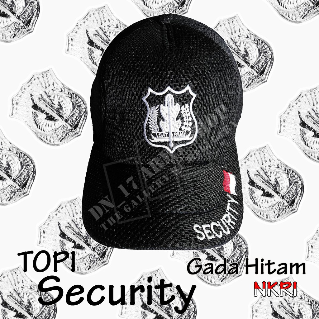 Topi Doblemes Jaring Biru, Hitam Bordir Logo Wing Satpam/Security