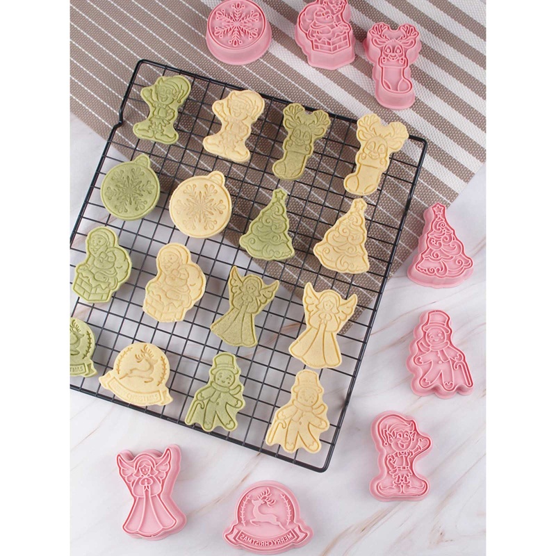 8pcs / Set Cetakan Biskuit / Fondant / Permen / Kue Kering Bahan Plastik Model Dorong Untuk Natal