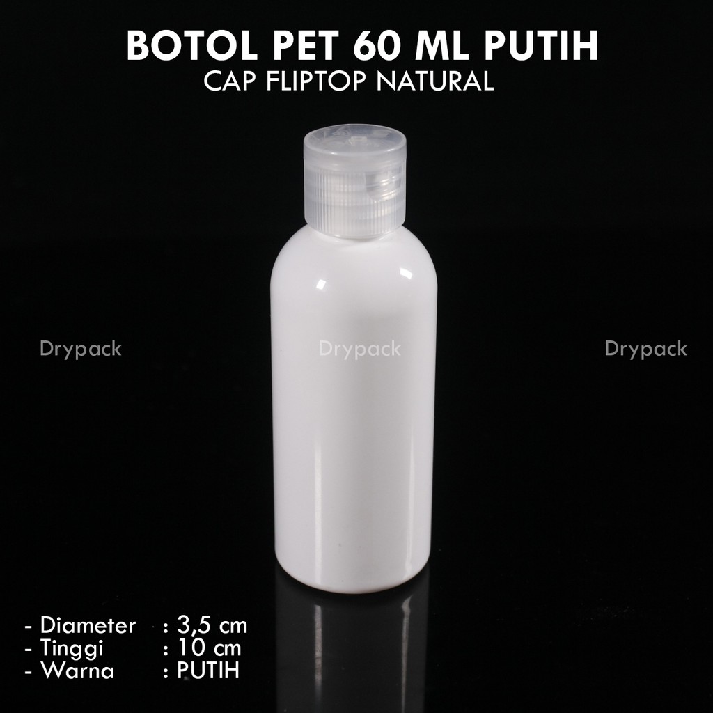 Botol Fliptop 60 ml Putih (tutup 3 varian warna)