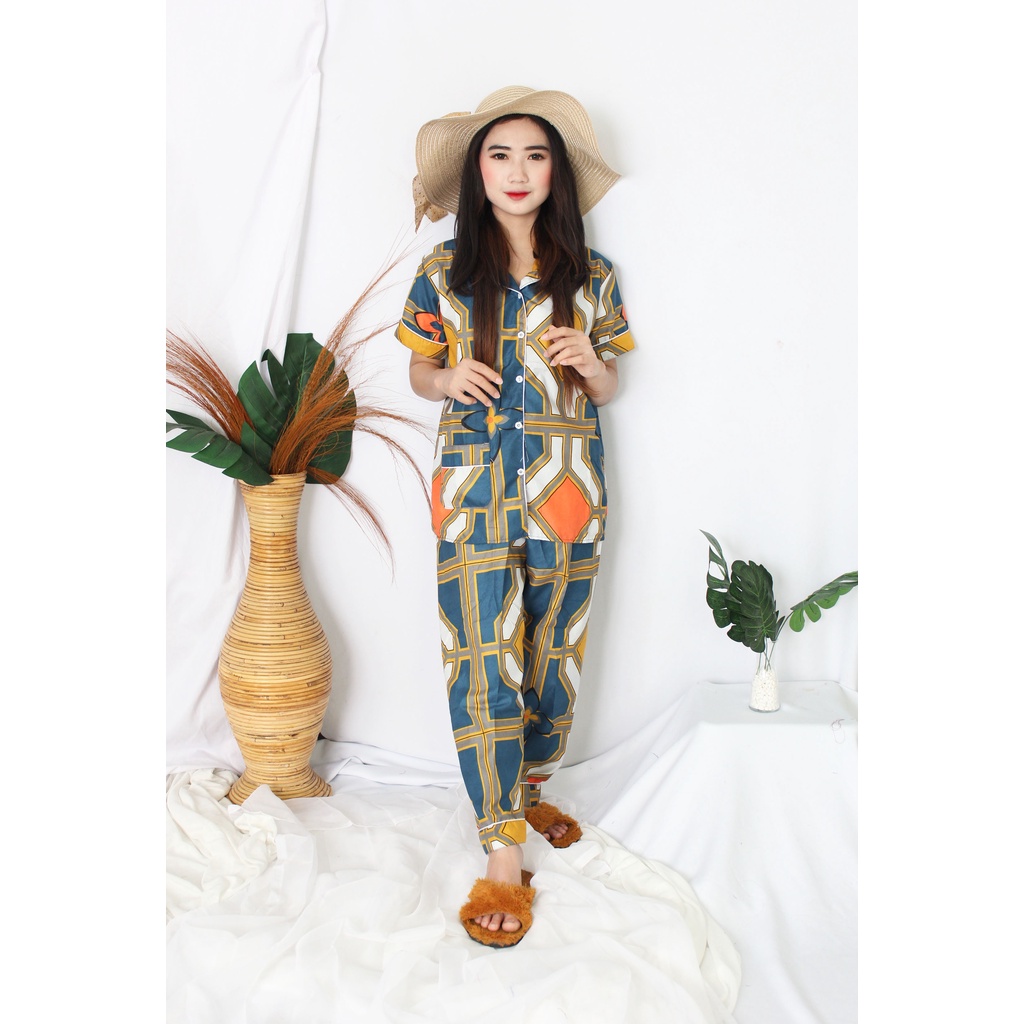 OKHISHOP - CP1 Piyama Pajamas CP Baju Tidur Piyama Wanita Dewasa Setelan CP Motif Trendy Karakter Kotak Guilen-CP Zenita