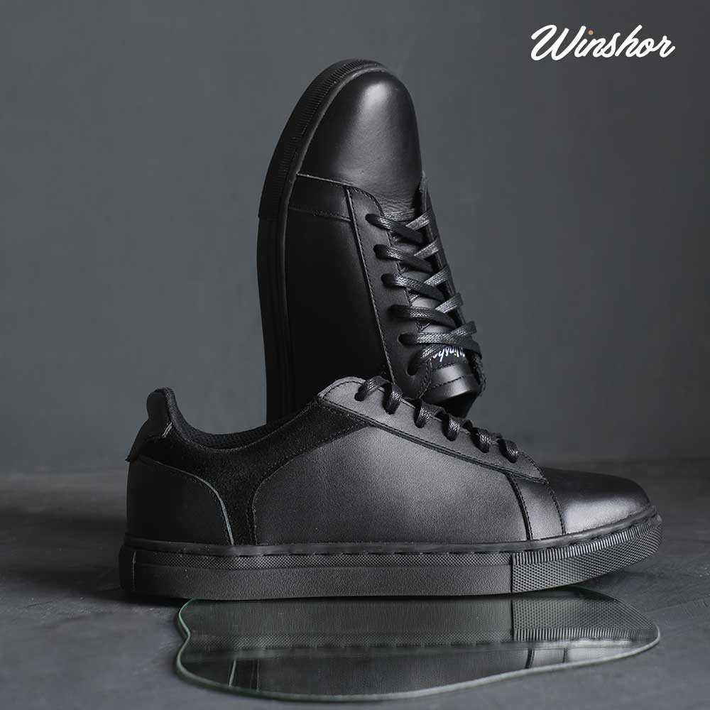 Sepatu Sneakers Kulit Pria - Winshor - Onyx - Full Black