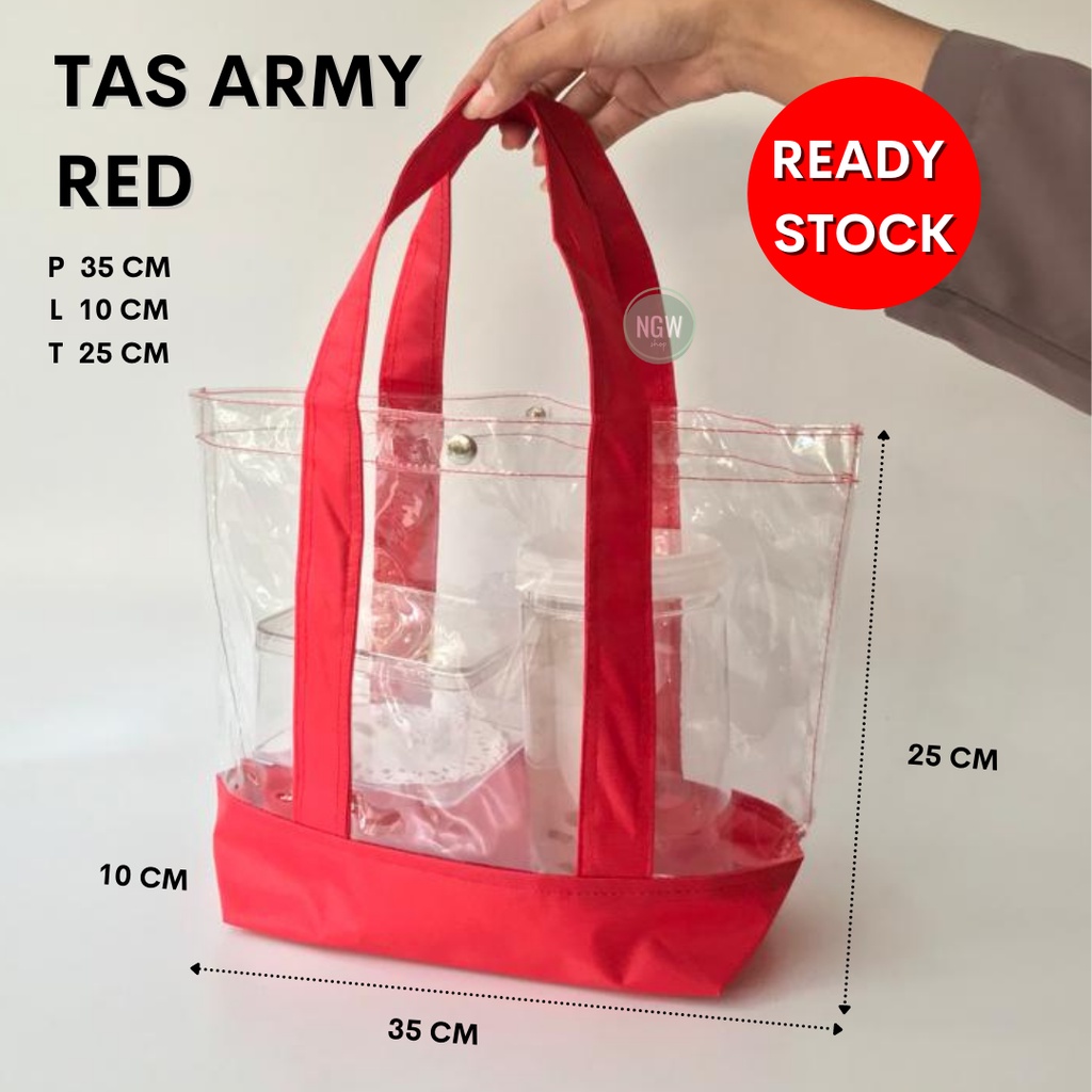 Tas pvc ARMY merah red hampers goodie bag birthday event 35x25x15 Ultah natal