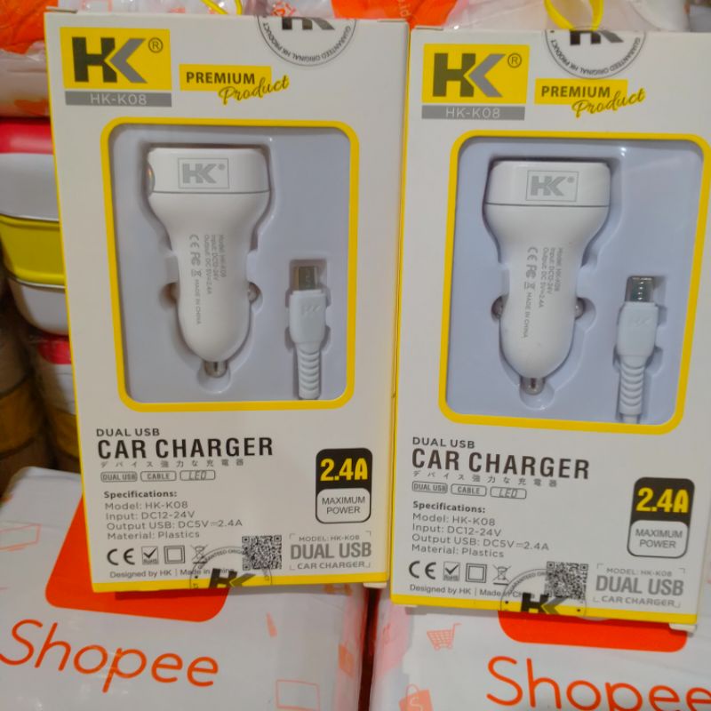 Charger Mobil HK original 2,4A max 2USB + kabel micro usb Fast Charging Car Casan mobil DUAL USB LED MAXIMUM POWER