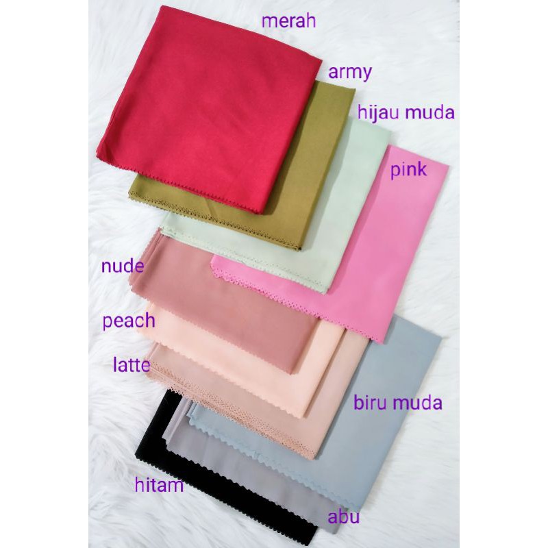 jilbab/hijab/kerudung segi empat polos tepi laser cut merah army hijau muda nude pink biru abu hitam