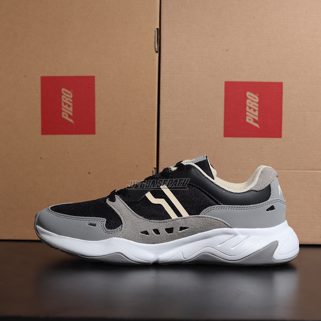 Sepatu Sneakers Piero Ergo - Black/Storm Grey/White