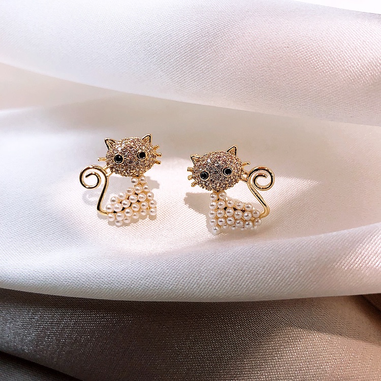 Kucing mutiara anting Sterling anting-anting Perak Needle Baru Fashion anting-anting wanita Korea an