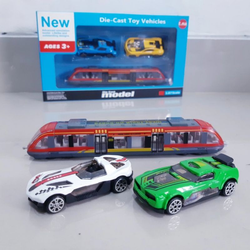 Diecast Set Mobil Dan Kereta Alloy - Mainan Miniatur Train Car Anak