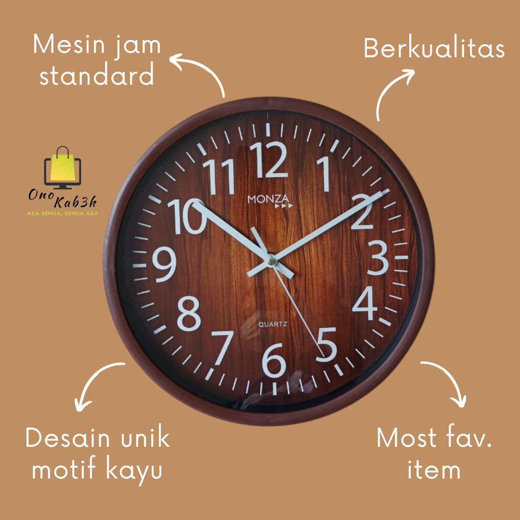 Jam Dinding Tembok Besar Motif Kayu Unik Jam Estetik Diameter 30cm M5MK-1
