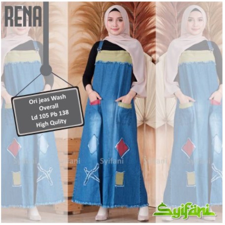 ((2 VARIAN WARNA)) RENA OVERALL VARIASI EMBLEM NEW COLOUR MATT JEANS WASH HQ