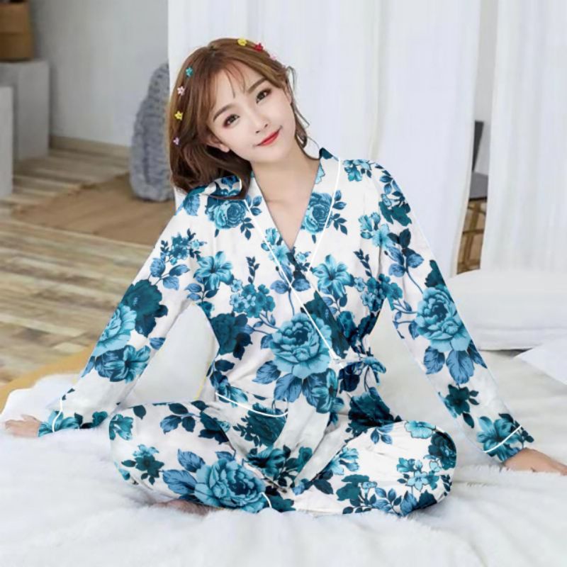 setelan kimono lengan panjang/kimono wanita/baju tidur kimono-6