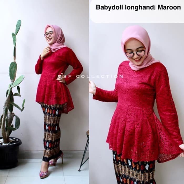 set kebaya brukat babydoll long hand