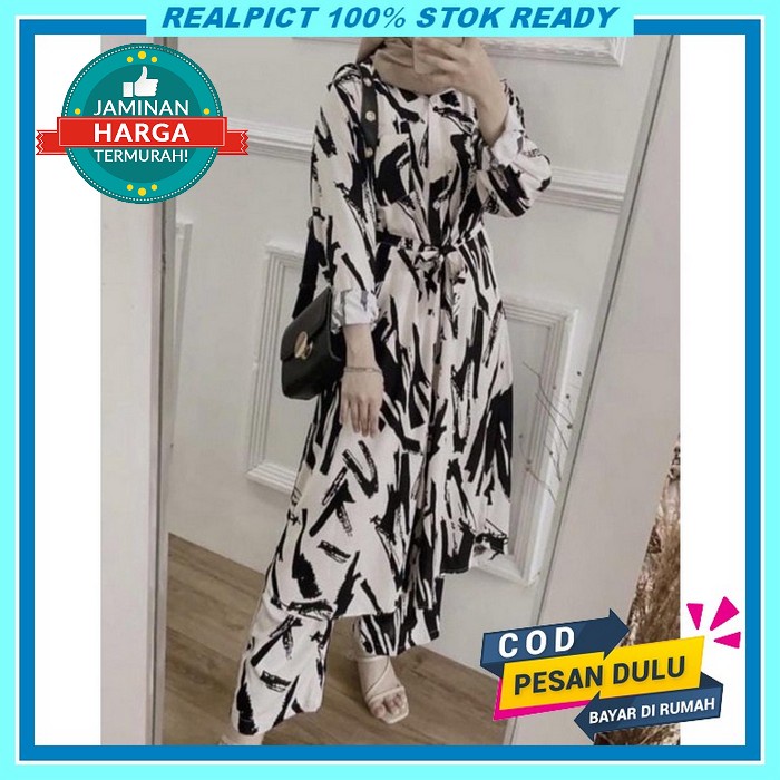 Crinkle Airflow Divya Set Ld 125 / Setelan Long Tunik Jumbo Polos Divy New One Set | Setelan Tunik D