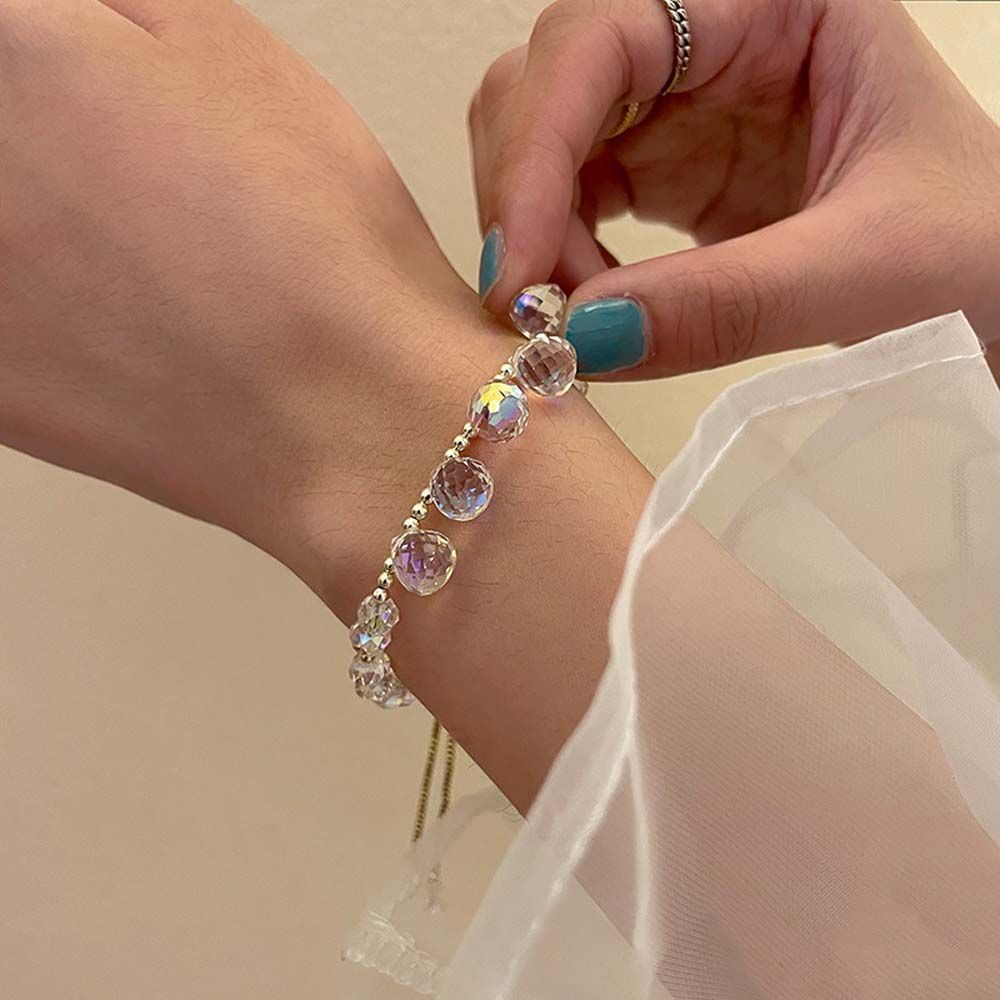 Needway  Shiny Korean Style Bangles Elegant Fashion Jewelry Women Bracelets Charm Sweet Pull-out Temperament Girl Adjustable Crystal Beads/Multicolor