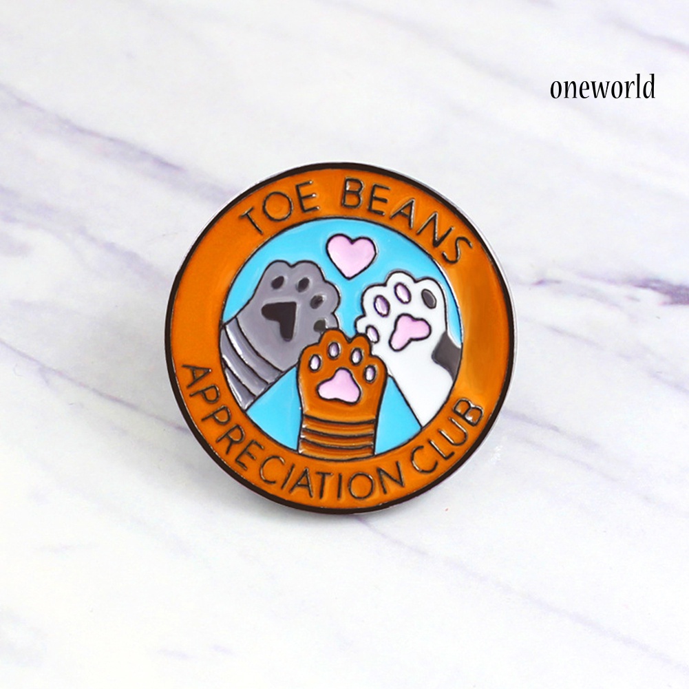 OW@ Cute Cartoon Cat Paws Round Enamel Brooch Pin Unisex Denim Jacket Collar Badge