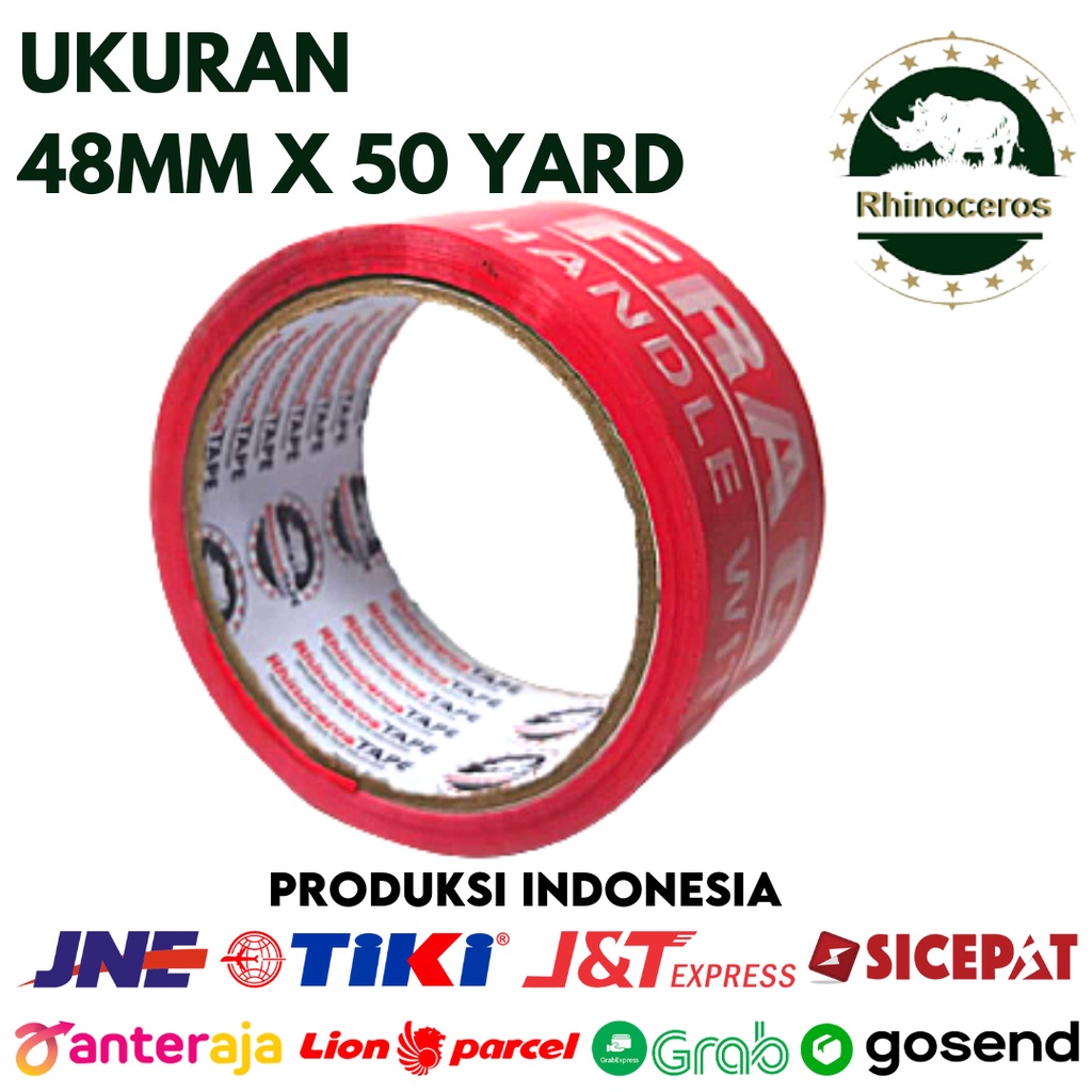 Lakban Fragile RHINOCEROS Tape Selotip Isolasi Merah 48MMx50YARD