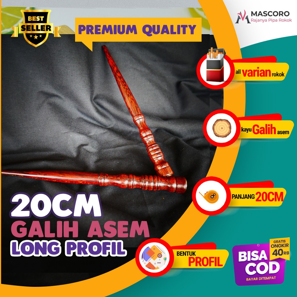 once pipa roko kayu panjang galih asem 20cm original padudan rokok profil premium by mascoro