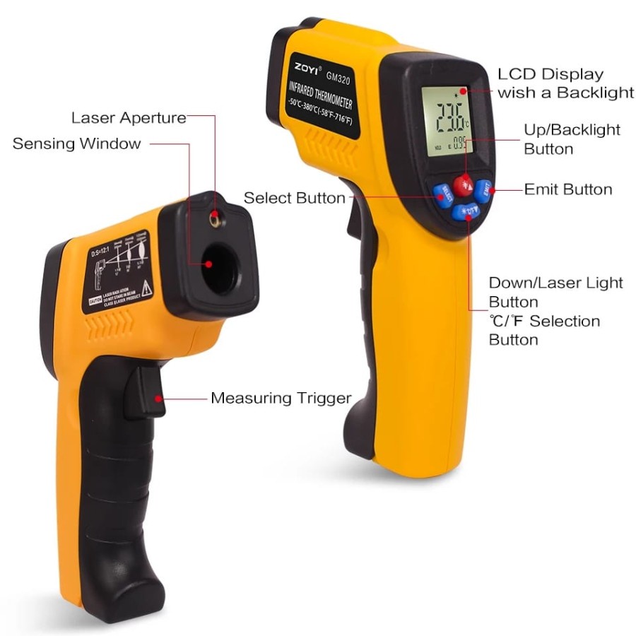 Zoyi GM320 Digital Infrared Thermometer IR Termometer Laser Termo Gun