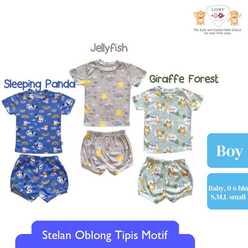 Libby STELAN PENDEK-PENDEK OBLONG COTTON MOTIF / S-M-L SETELAN OBLONG TIPIS / Kaos Setelan Pendek TIPIS Harian UNISEX