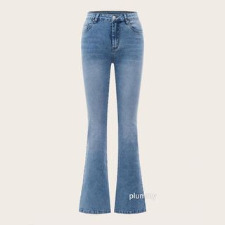 Celana Jeans HW Flared / Cutbray Jeans Wanita High Waist Whisker streach - MEDIUM BLUE