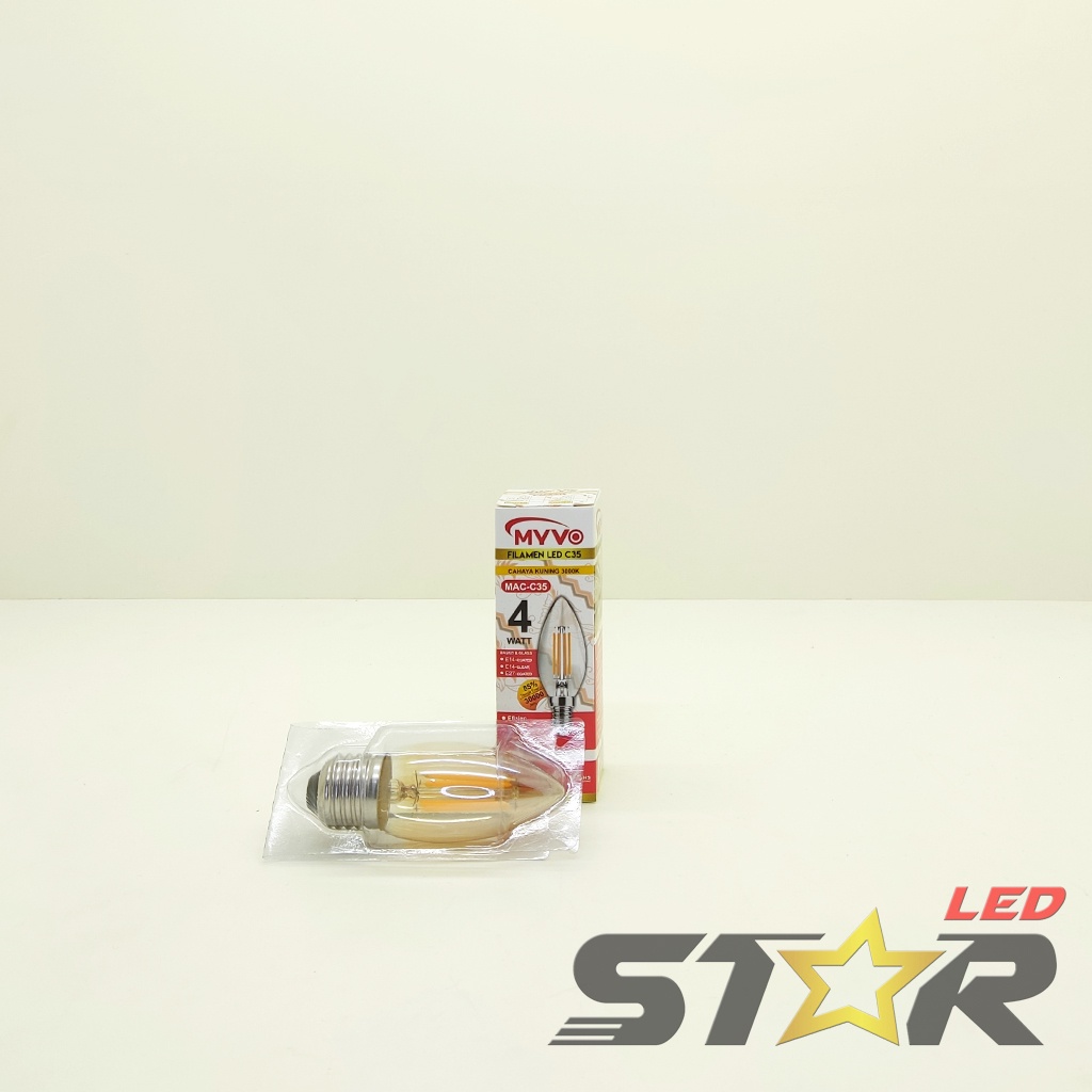 MYVO Filamen LED C35 4W Lampu Dekorasi Cafe Kuning Warm White Coated Glass Hemat Energi Irit Listrik 4 WATT Star