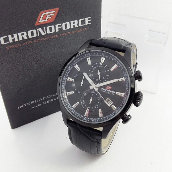 BARU Anti Air - Jam Tangan Pria Original Chronoforce 5239 Leather Strap Black By HargaJam Water