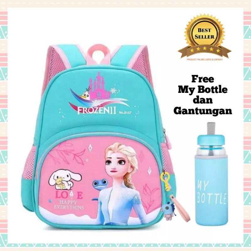 Tas Sekolah TK SD Ransel Anak Perempuan Set My Bottle dan Gantungan