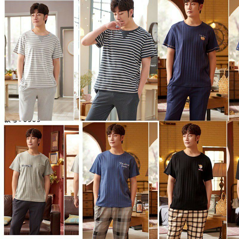 SETELAN PIYAMA PRIA RAJUT IMPORT TANGAN PENDEK SIZE L-3XL PREMIUM