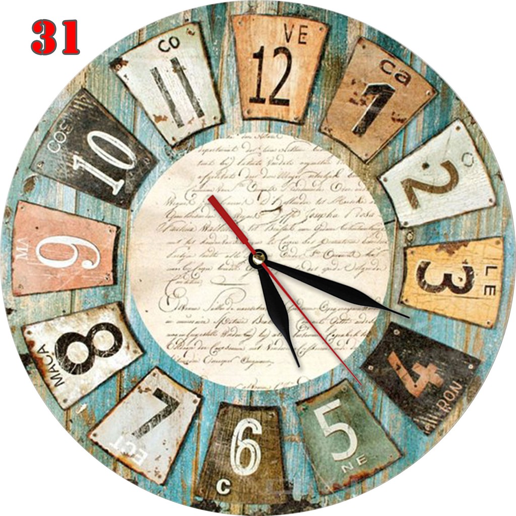 #31 Natural Jam Dinding MDF Retro Style Motif Kayu & Plate Hiasan Kafe