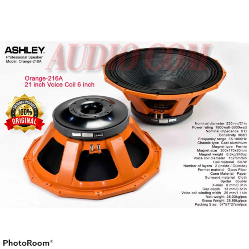 speaker subwoofer 21 inch component ashley orange 216a original coil 6 inch