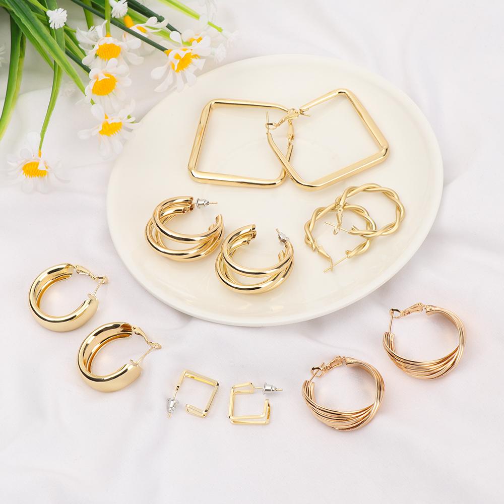 Anting Hoop Desain Bunga Bahan Metal Untuk Aksesoris Pesta