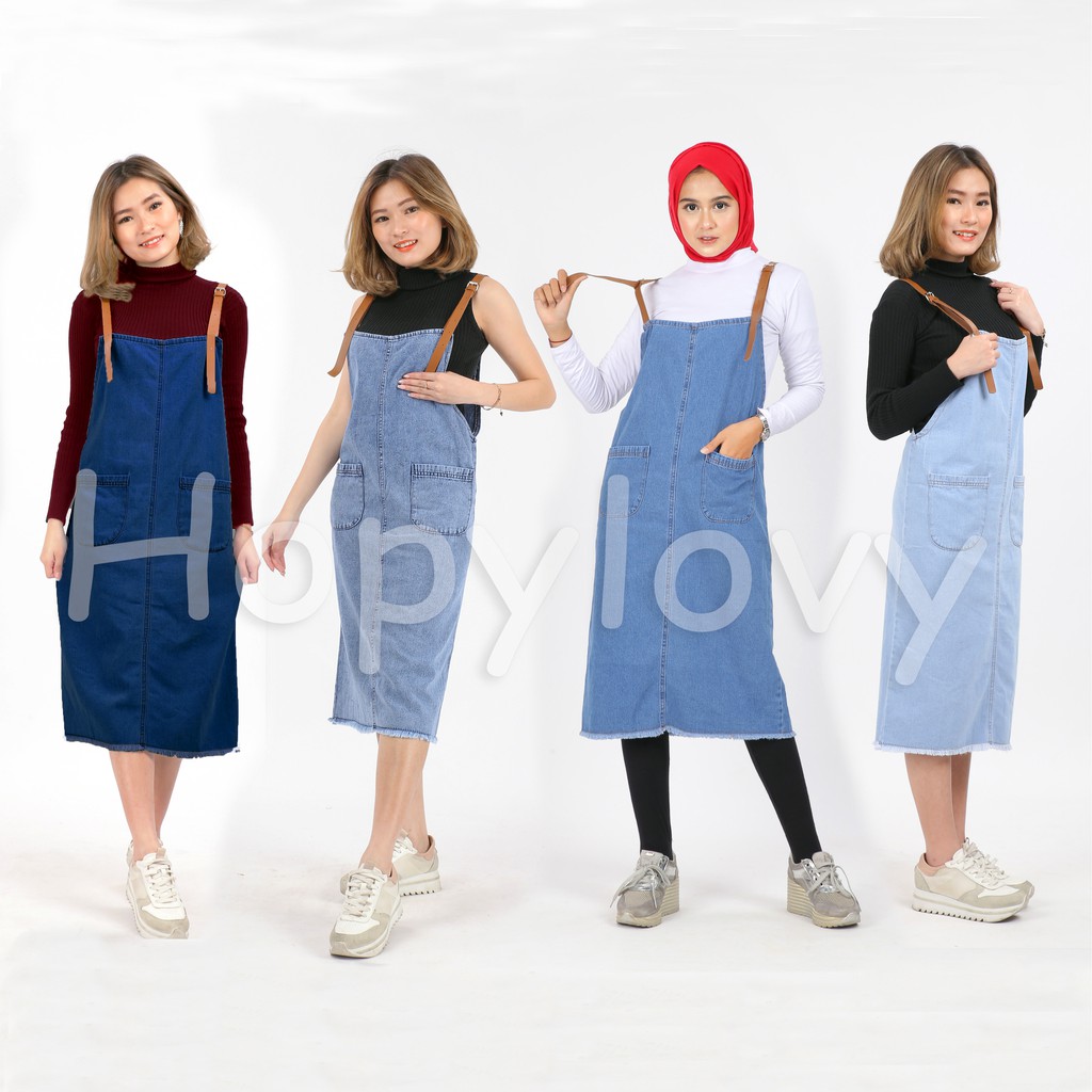 HOPYLOVY - Overall Jeans Wanita Basic Yuvita Bawah Fringe / Rawis