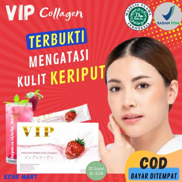 [COD] VIP Collagen Antioxidant Drink Suplemen Kecantikan Pemutih Kulit Wajah &amp; Tubuh Sehat dan Glowing - BPOM 1BOX 20sachet