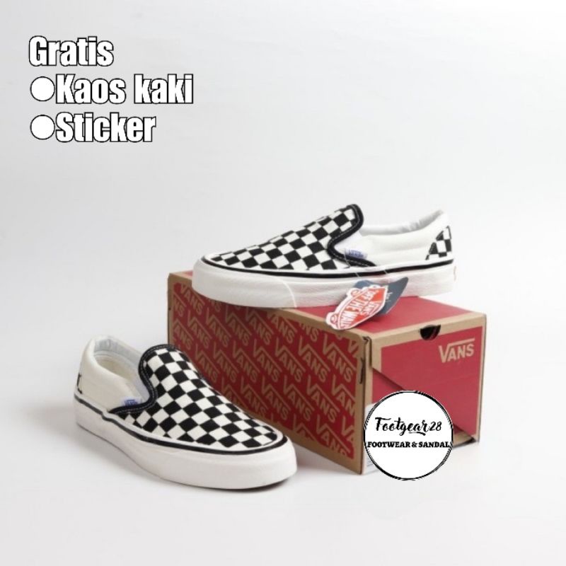 SEPATU VANS SLIP ON CHECKERBOARD SIDEWALL BLACK WHITE PREMIUM TERLARIS