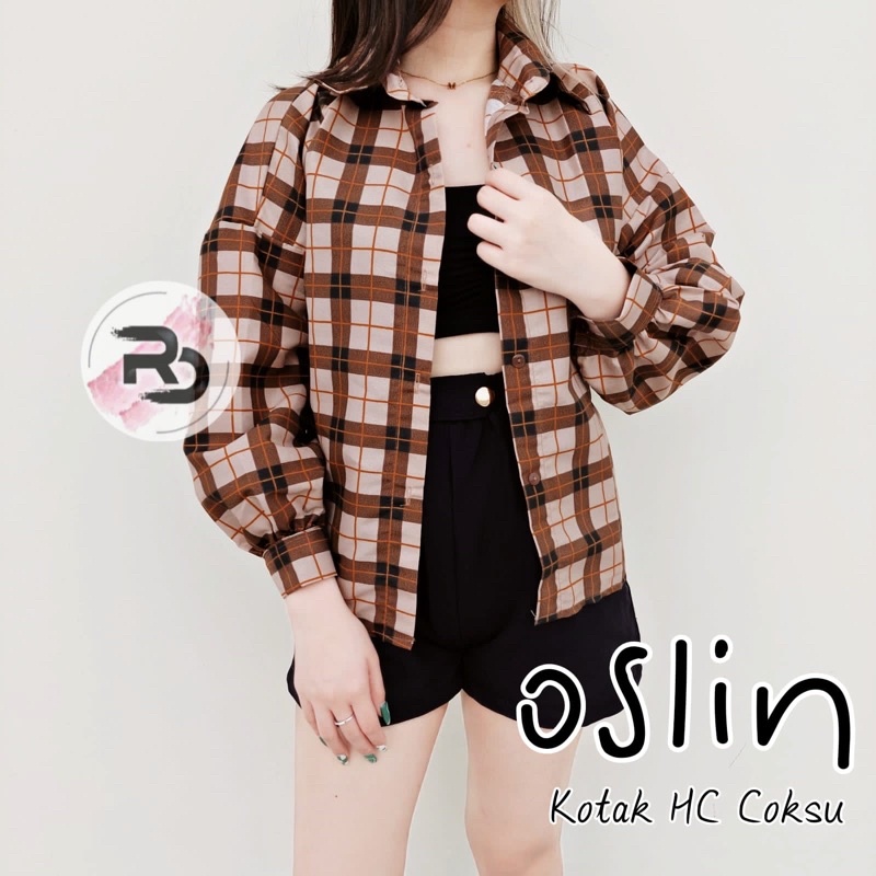 RD FASHION Kemeja Oslin Oversize | Kemeja Korea Jumbo Wanita | Bahan Creap - Fit to L-HC COKLAT