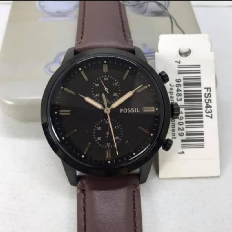 Jam Tangan Pria Merek Fossil FS 5437 FS5437 Leather Brown 44mm Original