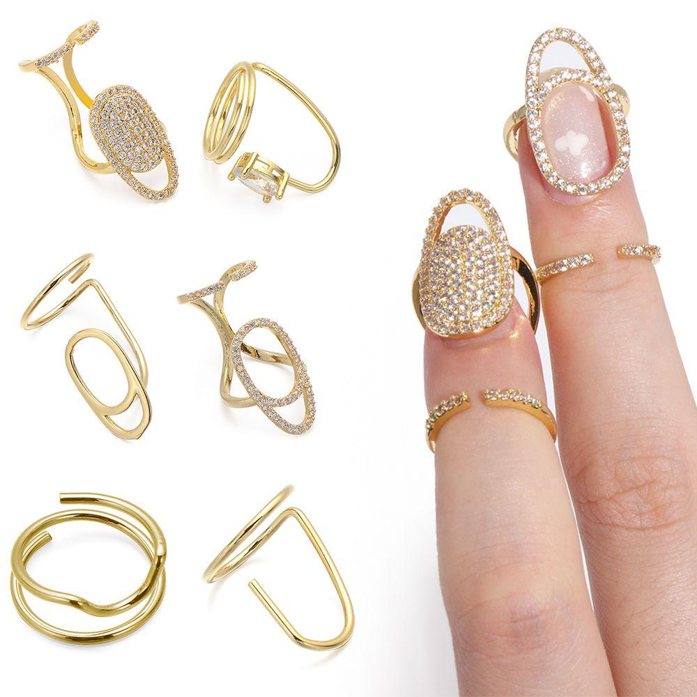 Preva Fingertips Cincin Fashion Emas &amp; Perak Wanita Perhiasan Nail Art