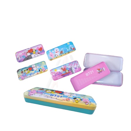 KOTAK PENSIL TEMPAT PENSIL KALENG 2 TINGKAT / PENCIL CASE ( AD-062 ) BTS UNGU BIRU TOSCA PINK PURPLE BLUE KPOP KOREAN BANGTAN